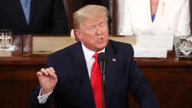 President Trump delivers the State of the Union address in the House chamber on Feb. 4, 2020, in Washington, D.C. 