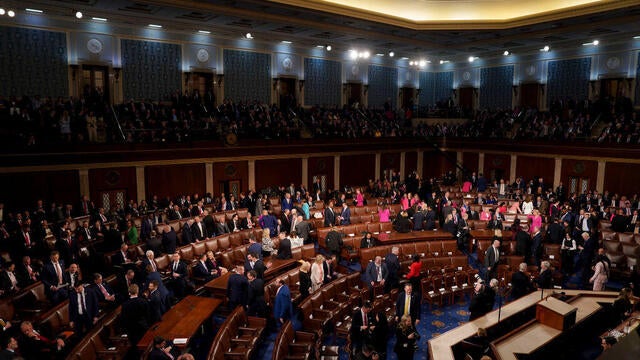 Lawmakers arrive for a joint session of Congress in the House chamber of the U.S. Capitol in Washington, D.C., on March 4, 2025. 