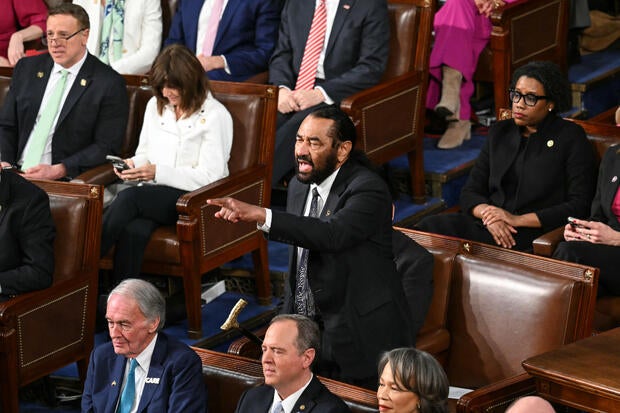 Rep. Al Green of Texas shouts as President Trump speaks during an address to a joint session of Congress in the House Chamber of the U.S. Capitol in Washington, D.C., on March 4, 2025. 